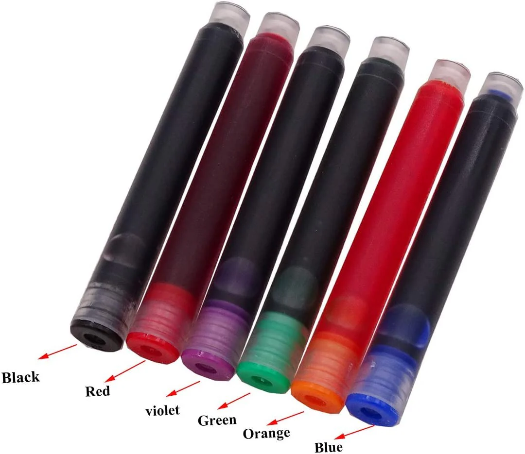 Jinhao 30 PCS Fountain Pen Ink Cartridges Refill Set – 6 Colors (Black, Blue, Green, Pink, Red, Orange) - Image 2