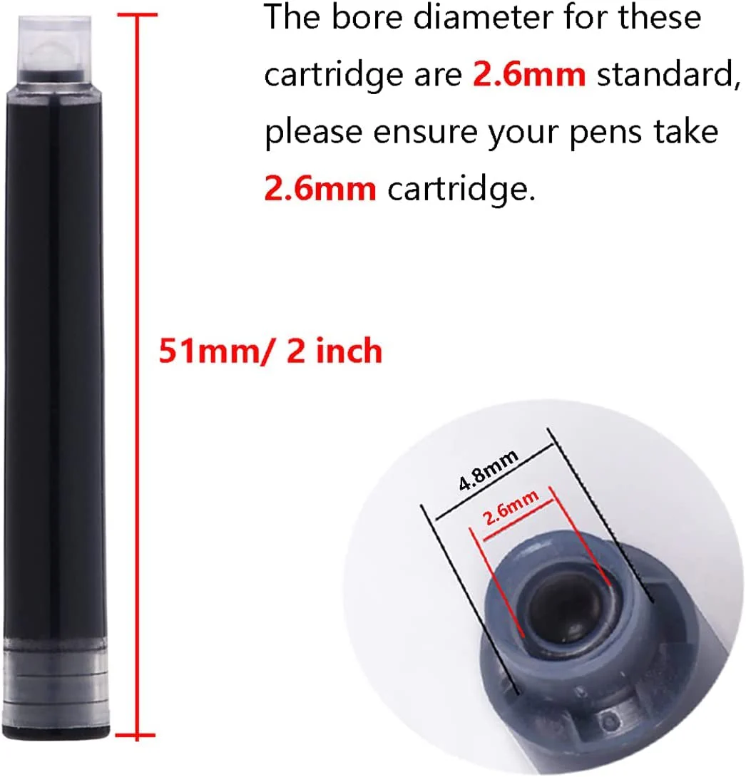 Jinhao 30 PCS Fountain Pen Ink Cartridges Refill Set – 6 Colors (Black, Blue, Green, Pink, Red, Orange) - Image 6