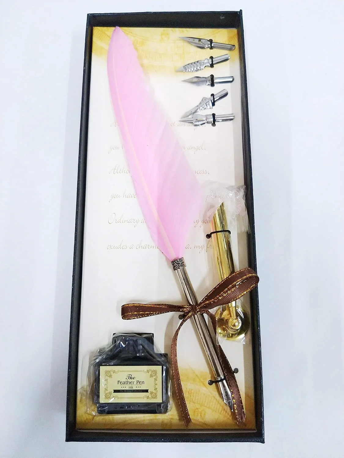 Calligraphy Feather Dip Quill Pen Writing Ink Set – Antique Feather Pen with 5 Nibs, Ink Bottle & Pen Holder – Elegant Stationery Gift Box (Green / Violet / Black) - Image 4
