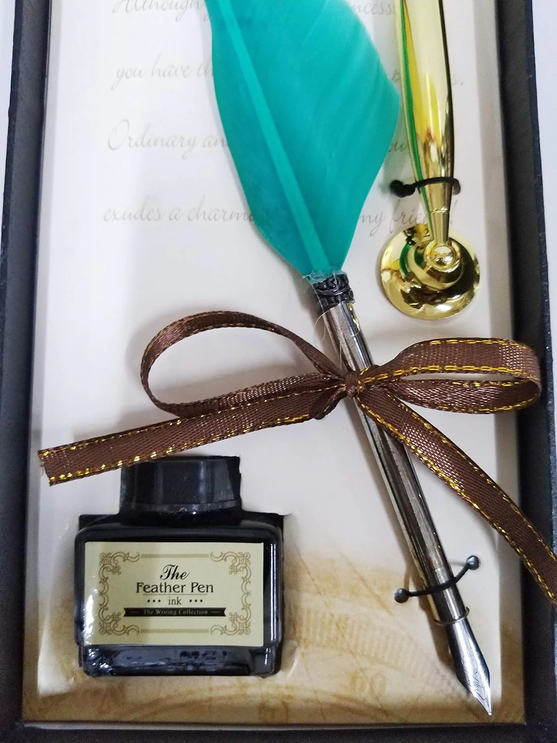 Calligraphy Feather Dip Quill Pen Writing Ink Set – Antique Feather Pen with 5 Nibs, Ink Bottle & Pen Holder – Elegant Stationery Gift Box (Green / Violet / Black) - Image 5