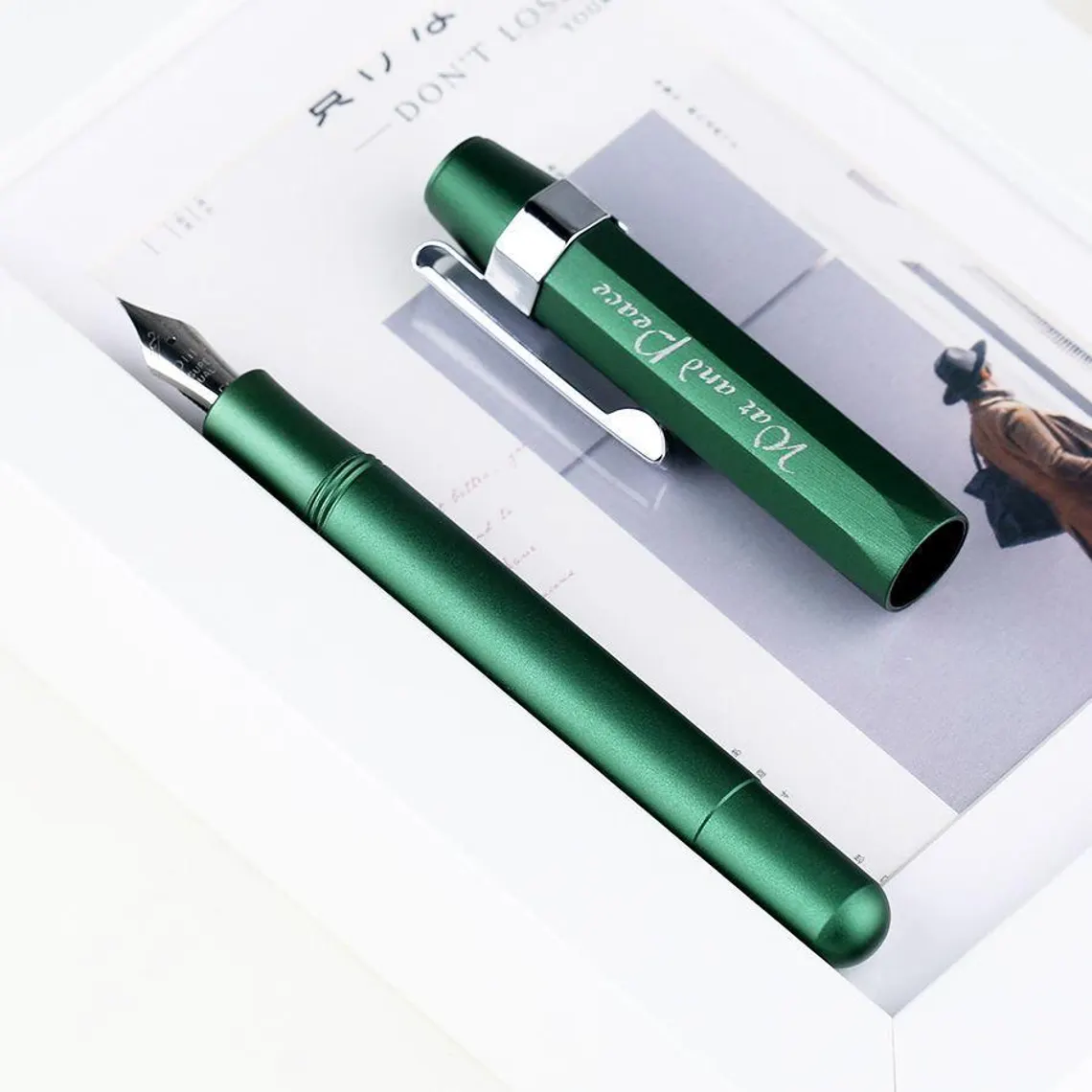 Delike Alpha Fountain Pen – Lightweight Aluminum Alloy Body with Clip & Converter, Fine 0.5mm Nib, Compact Design – Red / Green - Image 5
