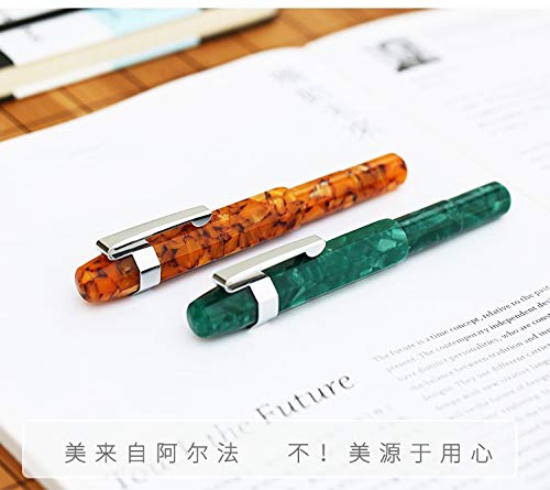 Delike Fountain Pen Bent Nib Fude Pen Colorful Celluloid Gift Pen Mini Green - Image 3