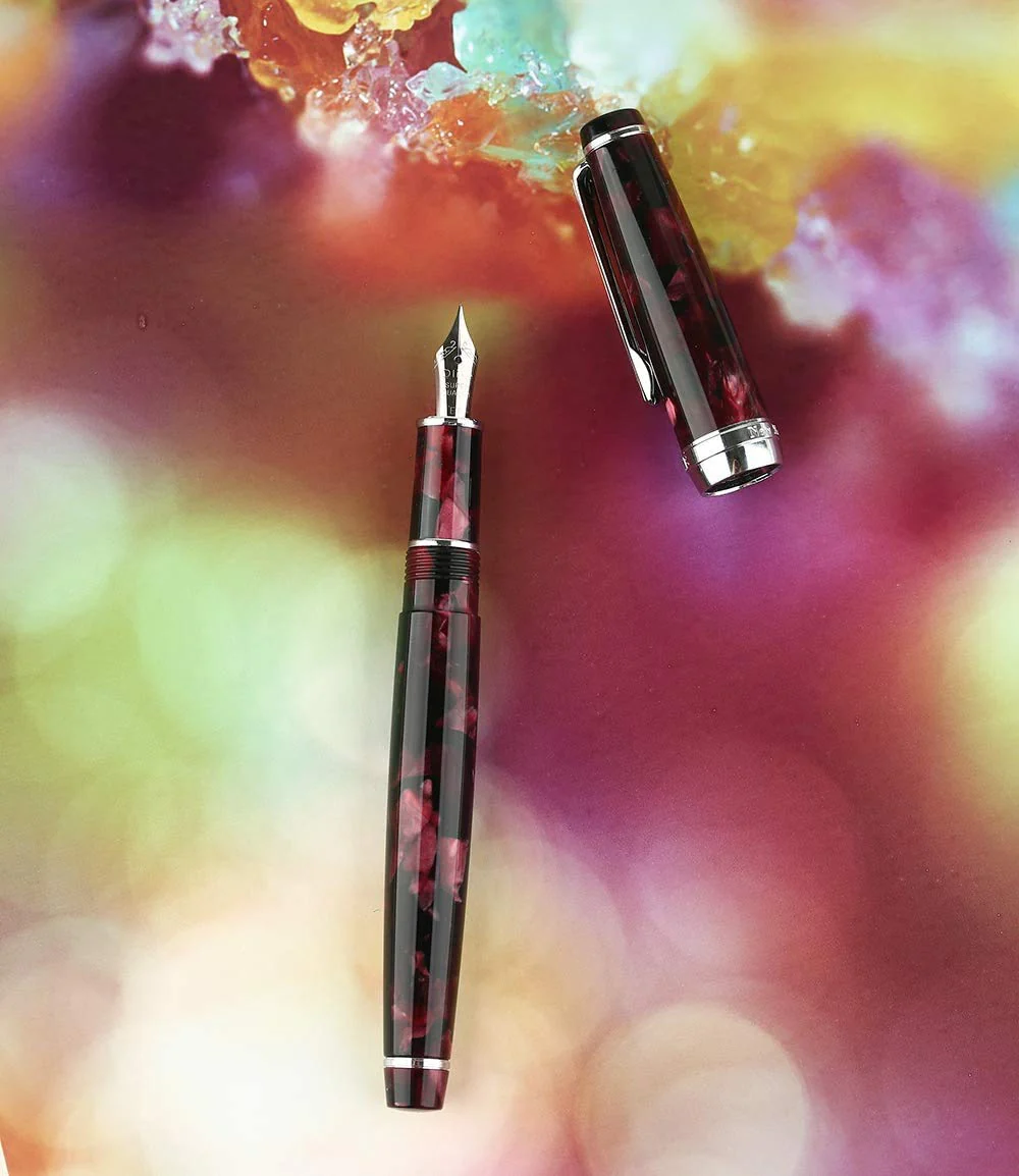 Delike Fountain Pen Fine Nib Burgundy Marble Celluloid with Converter and Gift Box Set, Newmoon Series - Image 2