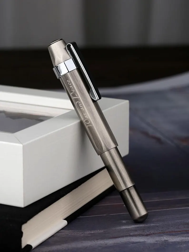 Delike Vintage Solid Steel Fountain Pen – Compact Travel Pocket Pen with Fine & Bent Nib Options, Rotating Ink Cartridge System - Image 2