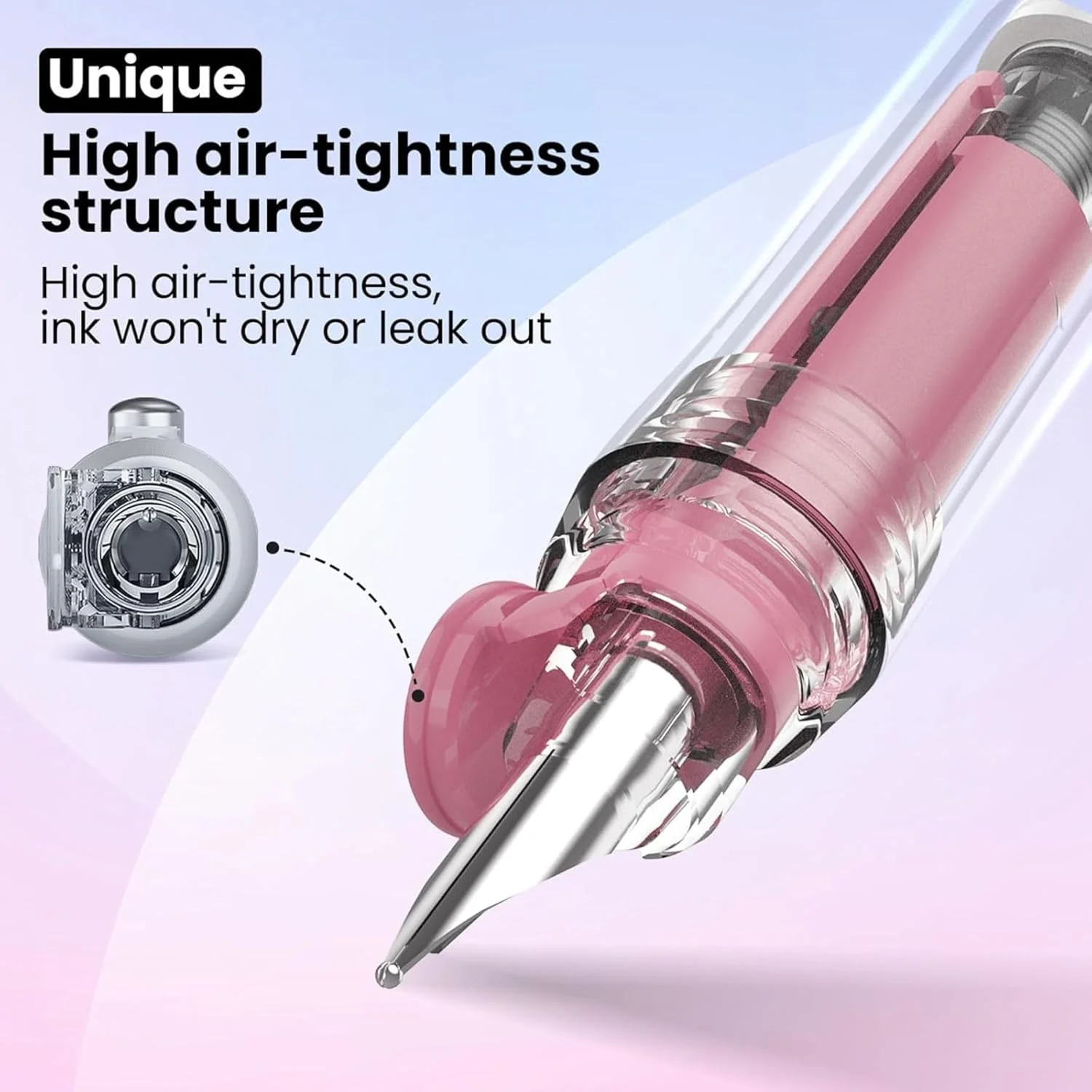 Dian Shi 1784 – Retractable Fountain Pen with 0.38mm Extra Fine Nib – Smooth Writing, 5 Blue Ink Refills (Light Pink) - Image 3