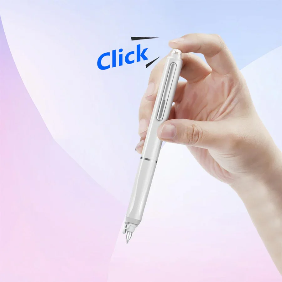 Dian Shi 1784 – Retractable Fountain Pen with 0.38mm Extra Fine Nib – Smooth Writing, 5 Blue Ink Refills (White) - Image 3