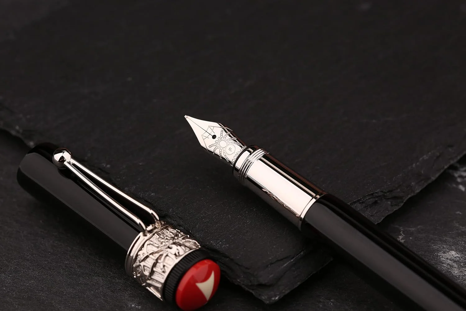 Moonman F9S Piston Fountain Pen Spider Pen Cap with Box, Black Metal Resin Writing Pen - Image 3
