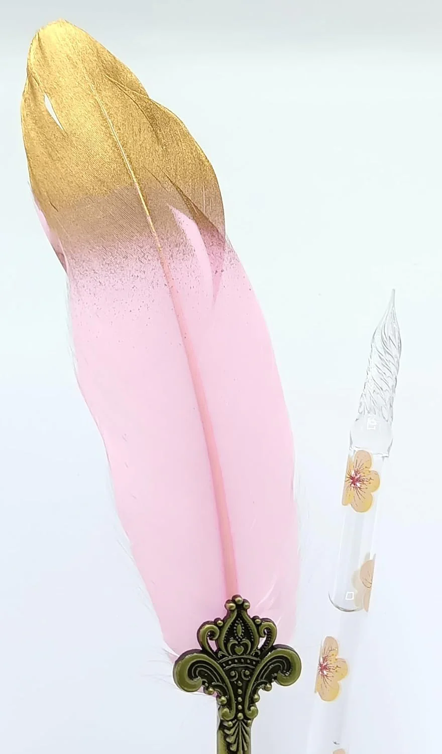 Feather & Crystal Glass Dip Pen Set with 5 Color Inks, Feather Pen, 4 Extra Nibs, Pen Holder, and Ink Cup – Calligraphy Writing & Creative Art Set - Image 6