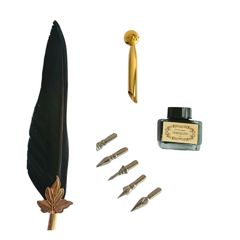 Feather Quill Pen and Ink Set – Antique Calligraphy Dip Pen with 5 Extra Nibs, Vintage Writing & Calligraphy Set - Image 10