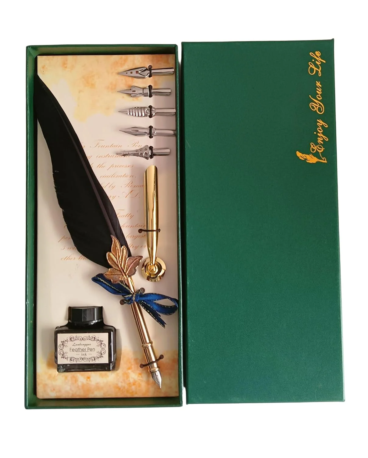 Feather Quill Pen and Ink Set – Antique Calligraphy Dip Pen with 5 Extra Nibs, Vintage Writing & Calligraphy Set - Image 12