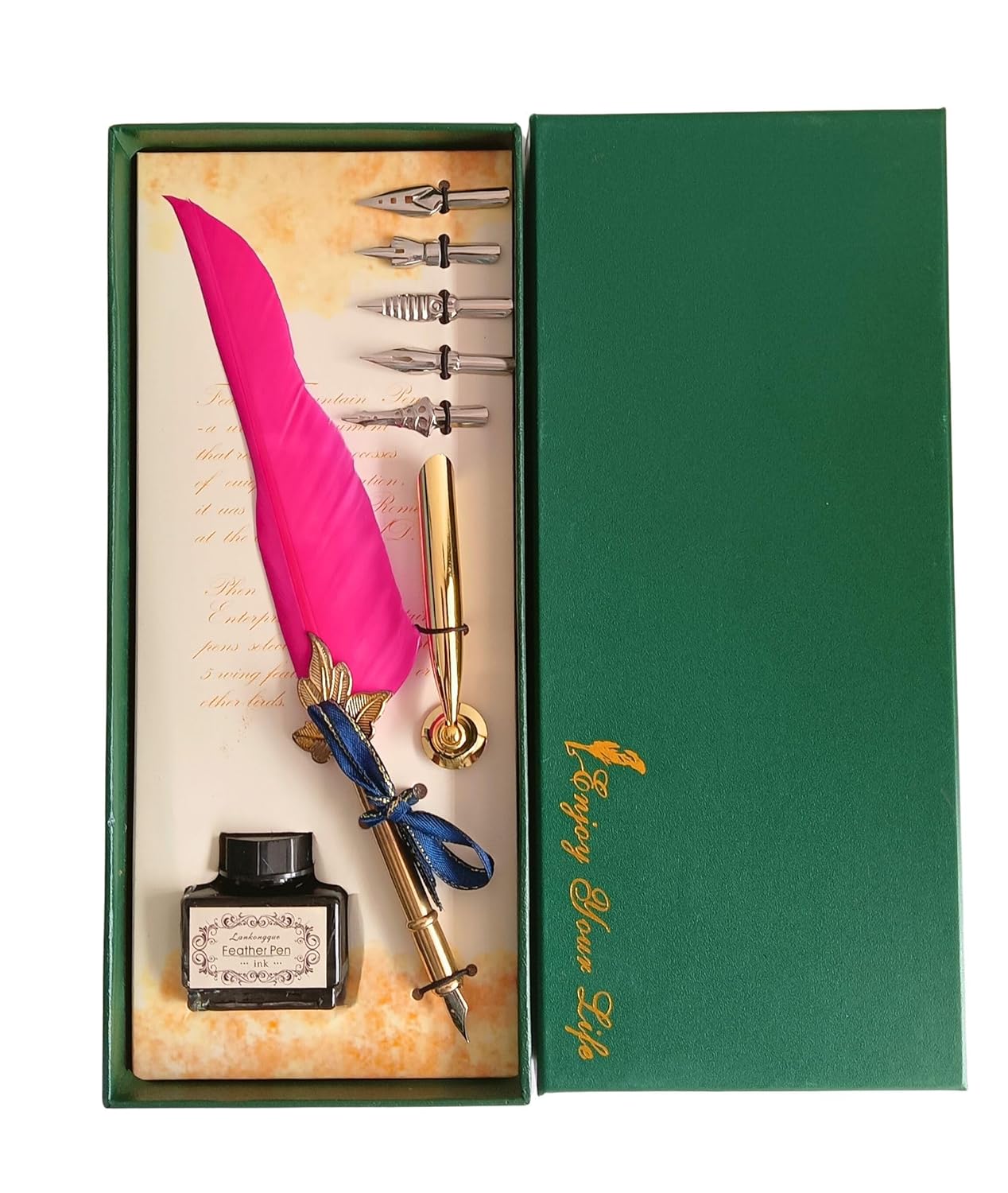 Feather Quill Pen and Ink Set – Antique Calligraphy Dip Pen with 5 Extra Nibs, Vintage Writing & Calligraphy Set - Image 4