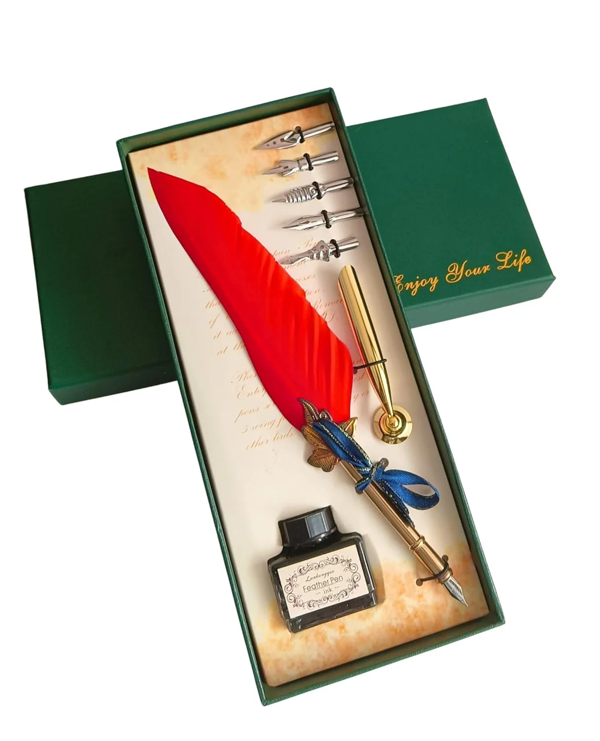 Feather Quill Pen and Ink Set – Antique Calligraphy Dip Pen with 5 Extra Nibs, Vintage Writing & Calligraphy Set - Image 5