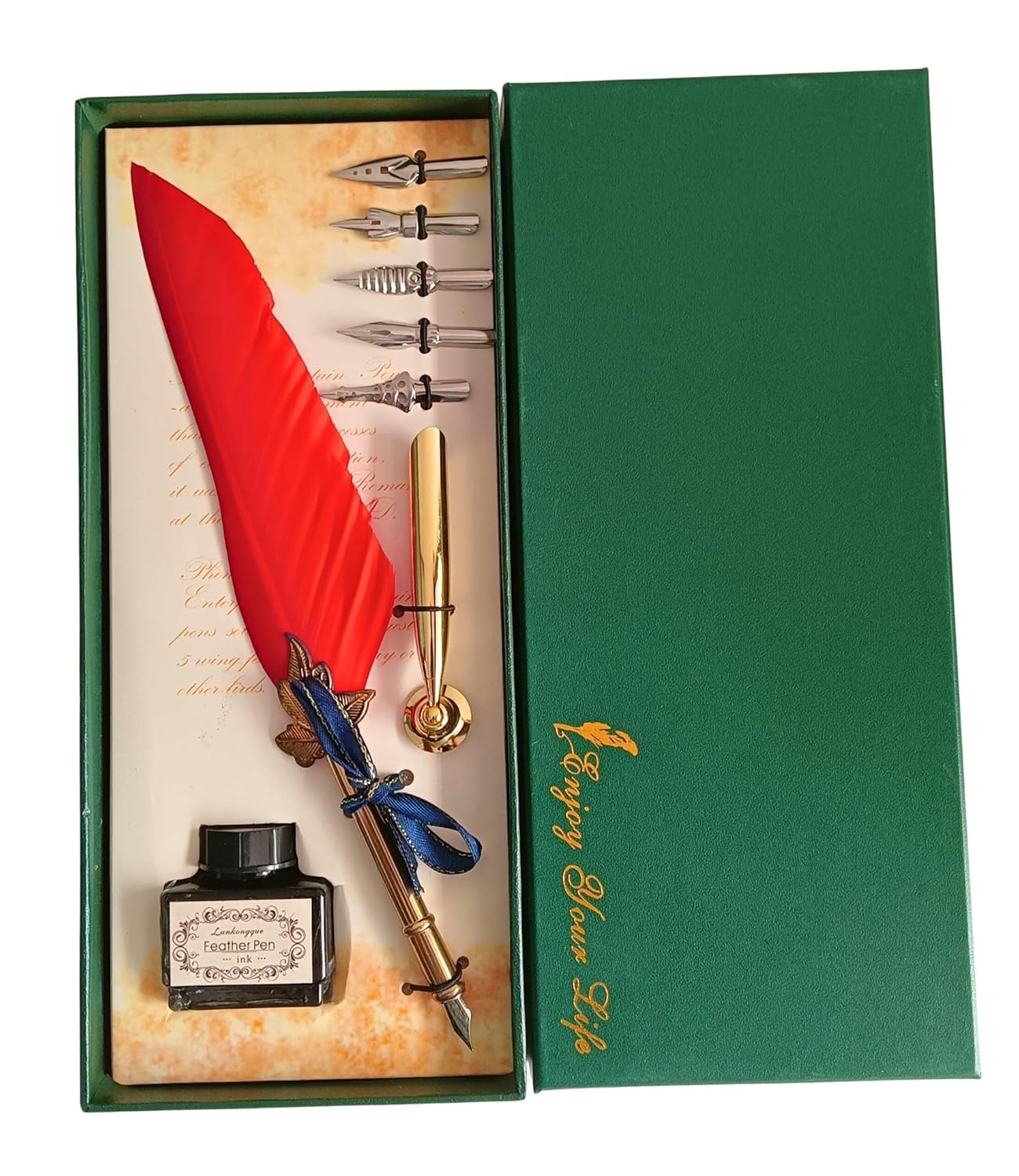 Feather Quill Pen and Ink Set – Antique Calligraphy Dip Pen with 5 Extra Nibs, Vintage Writing & Calligraphy Set - Image 8