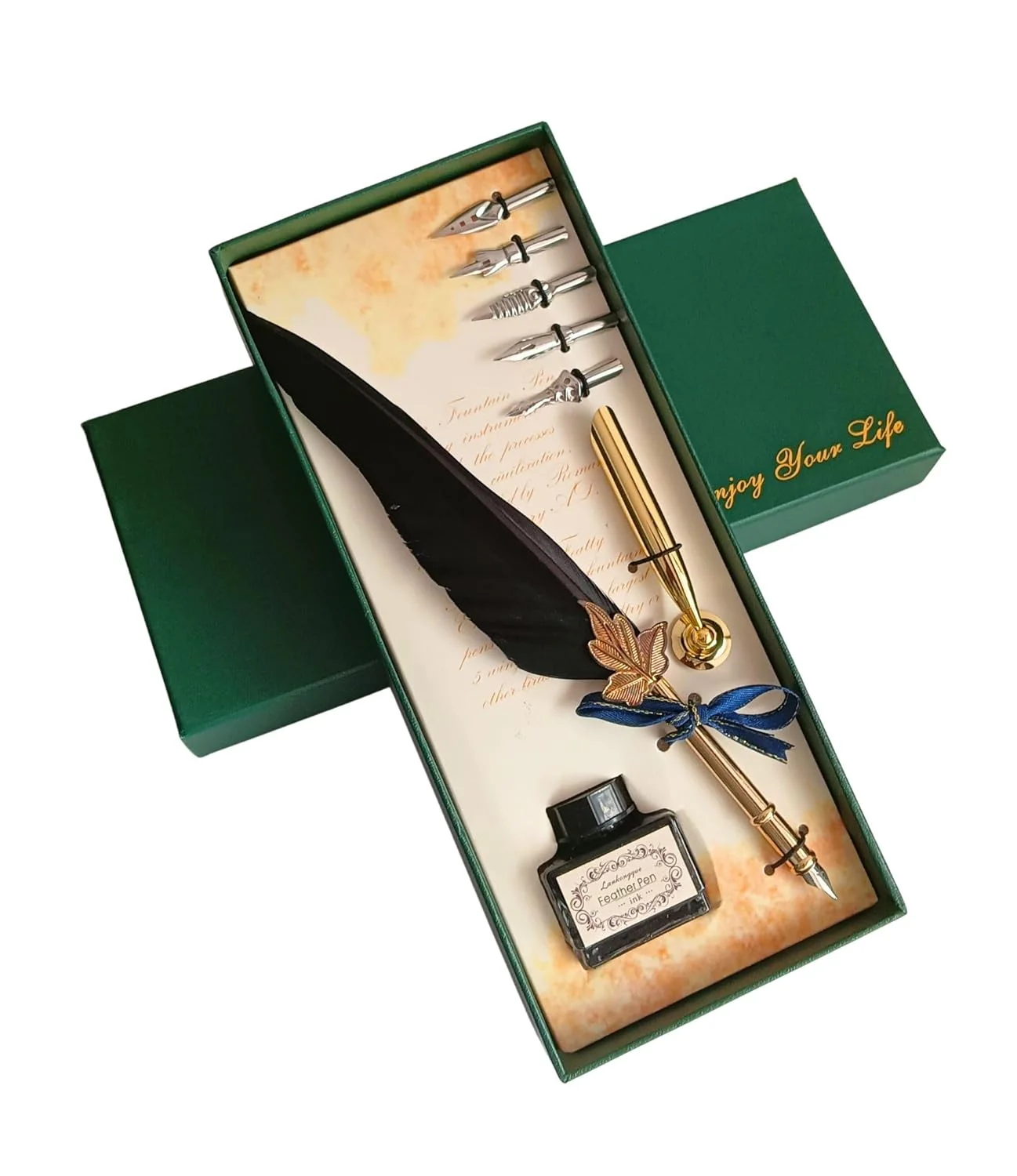 Feather Quill Pen and Ink Set – Antique Calligraphy Dip Pen with 5 Extra Nibs, Vintage Writing & Calligraphy Set - Image 9