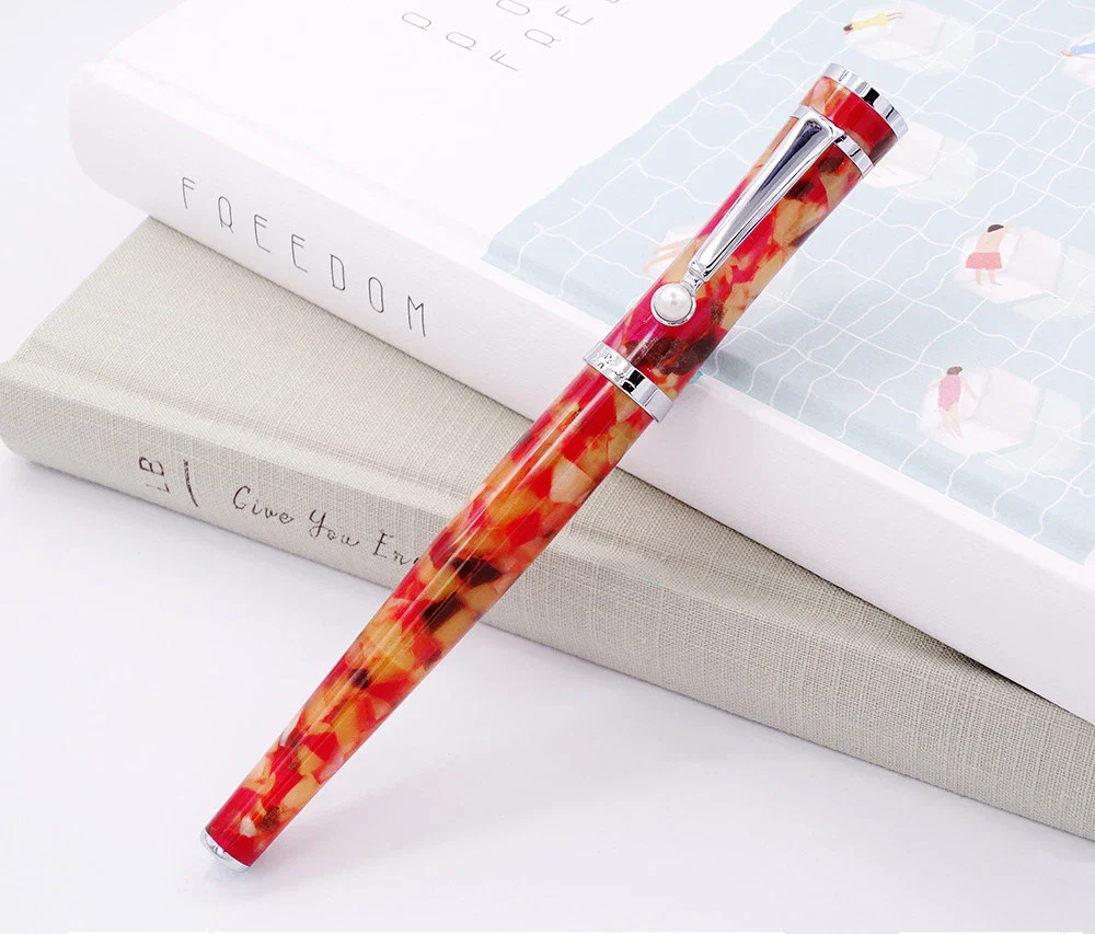 Fuliwen 2307 Resin Fountain Pen – Marble Body, Silver Trim, Smooth M Nib, Converter System - Image 2