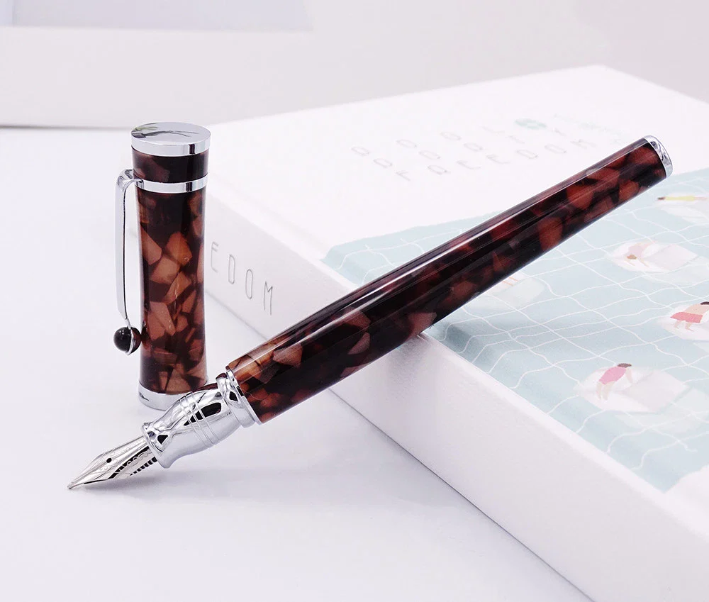 Fuliwen 2307 Resin Fountain Pen – Marble Body, Silver Trim, Smooth M Nib, Converter System - Image 3