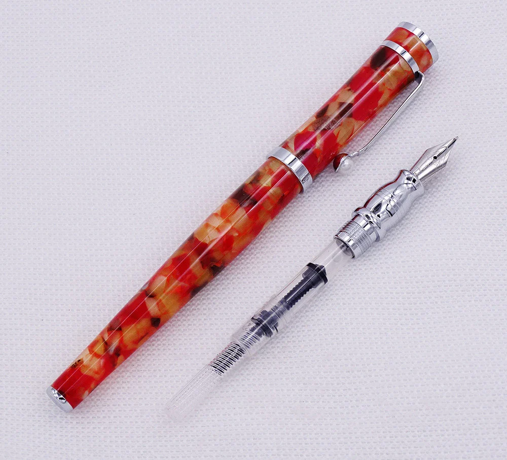 Fuliwen 2307 Resin Fountain Pen – Marble Body, Silver Trim, Smooth M Nib, Converter System - Image 4