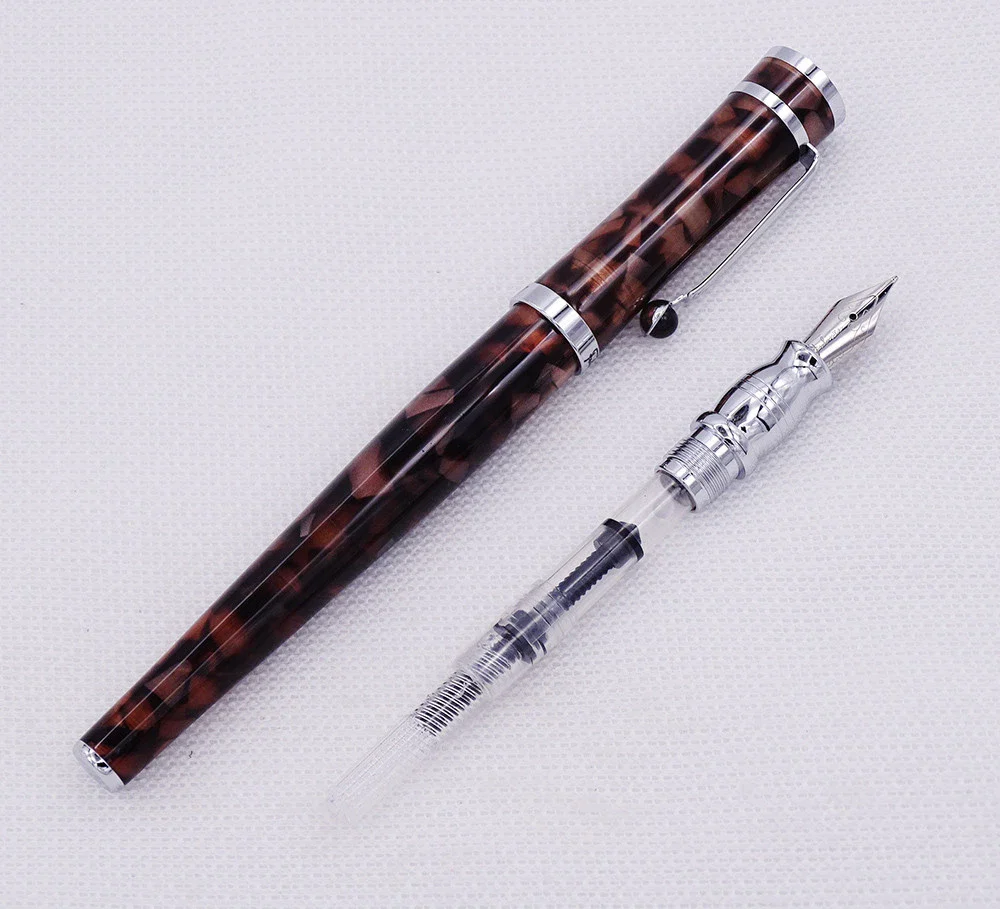 Fuliwen 2307 Resin Fountain Pen – Marble Body, Silver Trim, Smooth M Nib, Converter System - Image 5