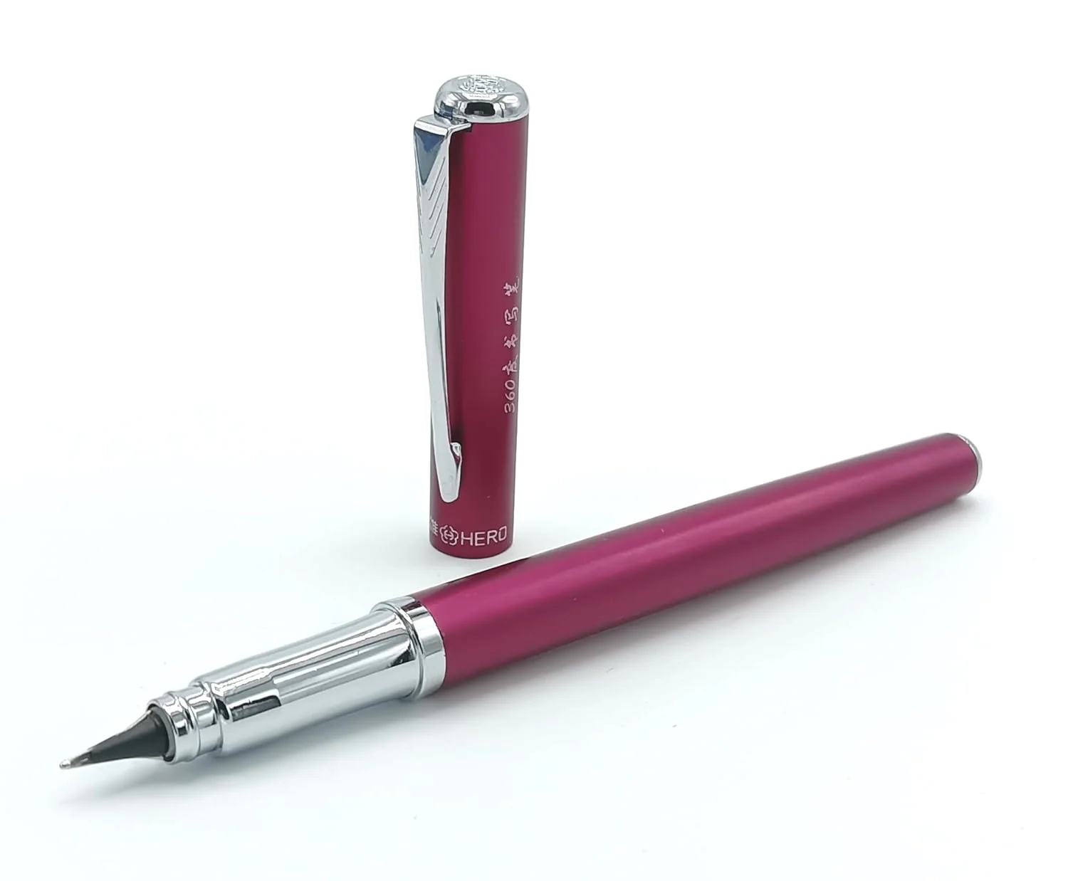 Hero 3266 Pink All-Rounder Fountain Pen with 360° Smooth Nib and Fixed Converter – Chrome Trim Design - Image 2