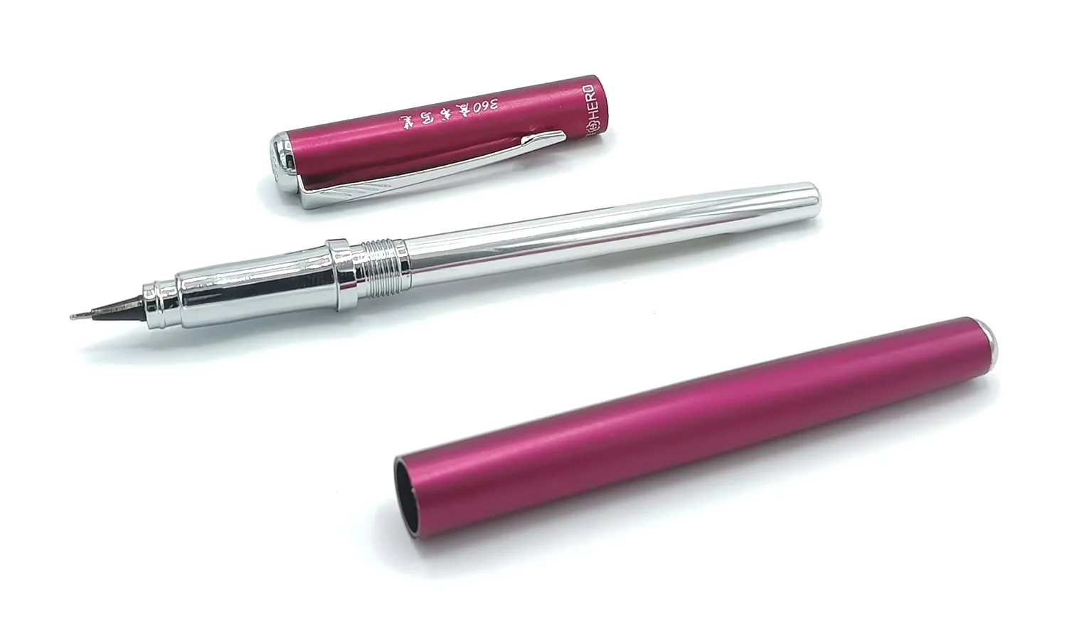 Hero 3266 Pink All-Rounder Fountain Pen with 360° Smooth Nib and Fixed Converter – Chrome Trim Design - Image 3