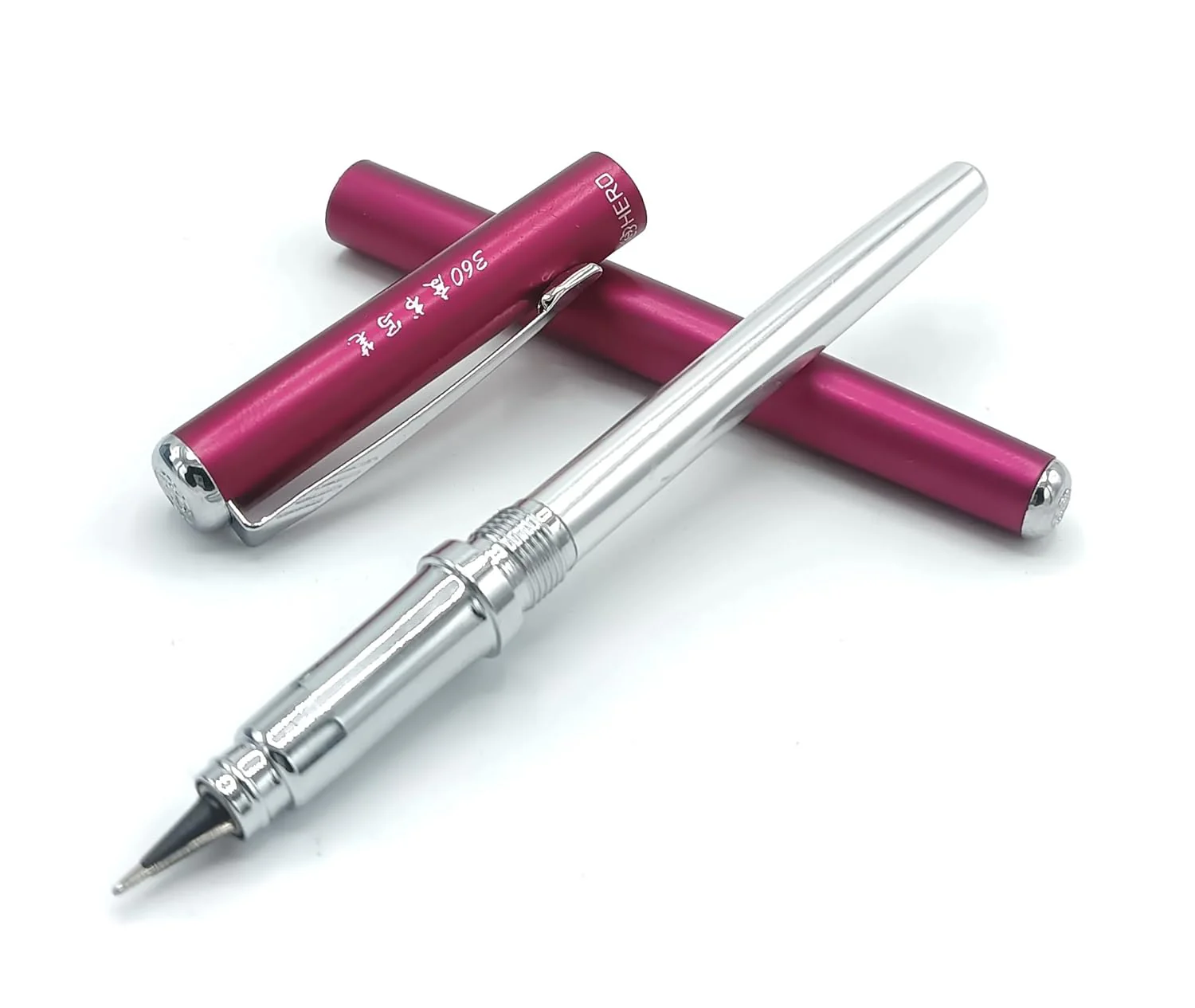 Hero 3266 Pink All-Rounder Fountain Pen with 360° Smooth Nib and Fixed Converter – Chrome Trim Design - Image 4