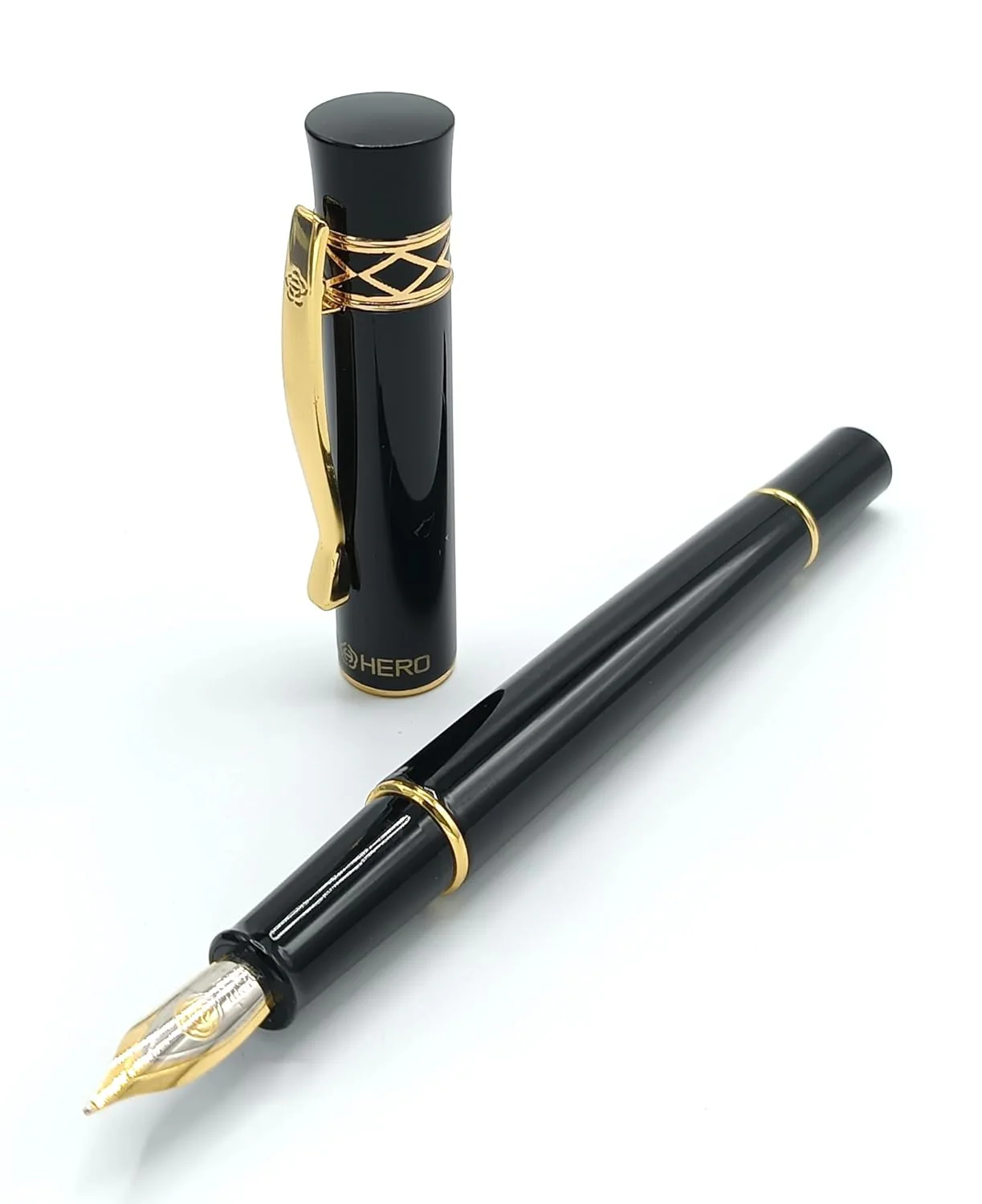 Hero 375 Black Fountain Pen with 0.5mm Fine Nib and Gold Trims - Includes Ink Converter, Elegant Gift for Office and Students - Image 3