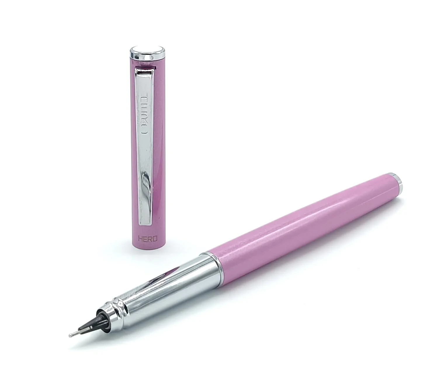 Hero 70 All-Rounder Metal Body Fountain Pen with Smooth 360-Degree Angle Nib – Fixed Converter and Chrome Trims (Pink Purple) - Image 2