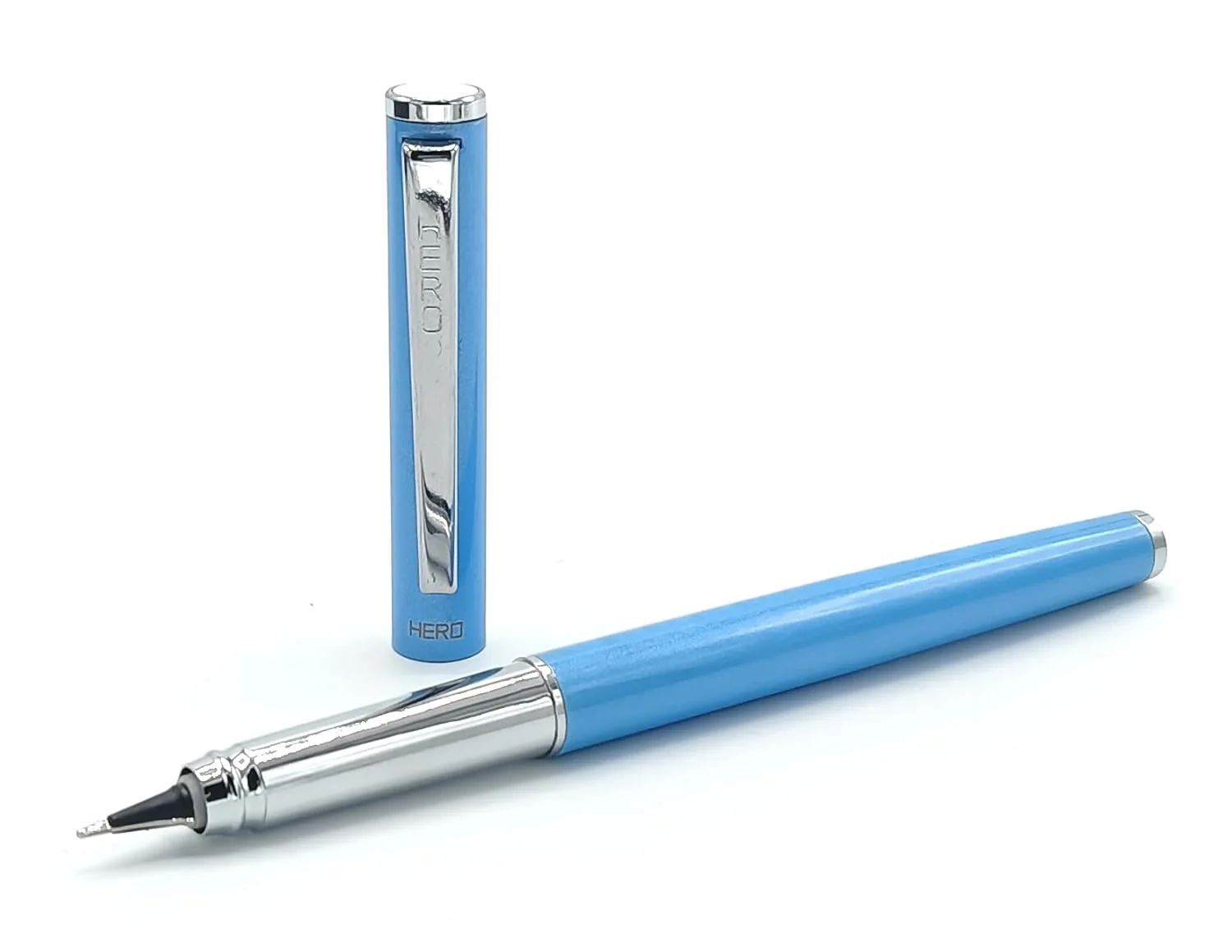 Hero 70 All-Rounder Metal Body Fountain Pen with Smooth 360-Degree Angle Nib – Fixed Converter and Chrome Trims (Skyblue) - Image 2