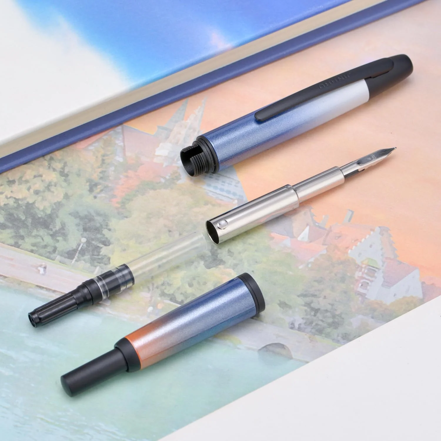 Jinhao 10 Capless Fountain Pen with Box – Matte Black, Sea Pine Green, Gradient Dark Blue, Retractable Fine Iridium Nib( Black Clip) Ink Converter Set - Image 7