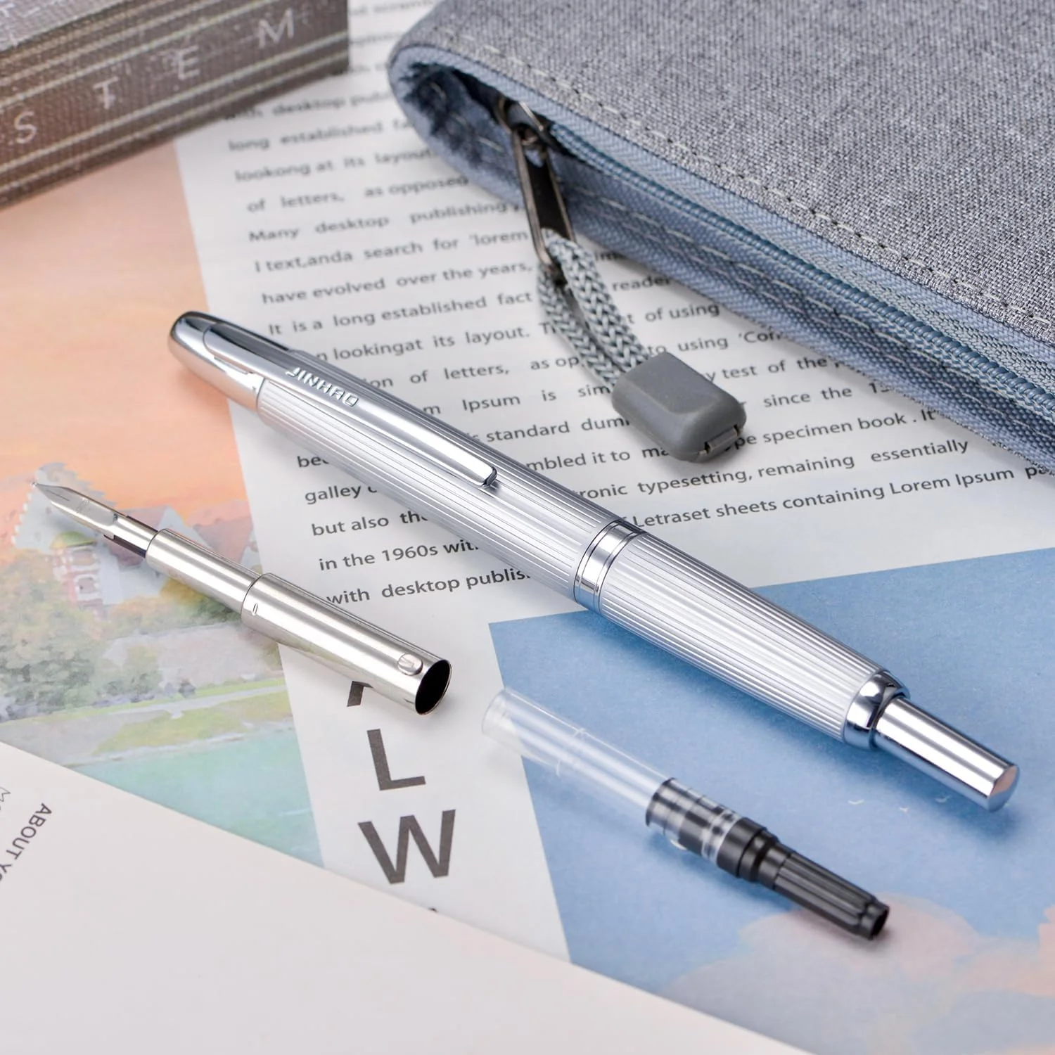 Jinhao 10 Capless Fountain Pen with Box, Retractable Fine Nib with Converter Set, Clip Version, Metal Body - Image 8