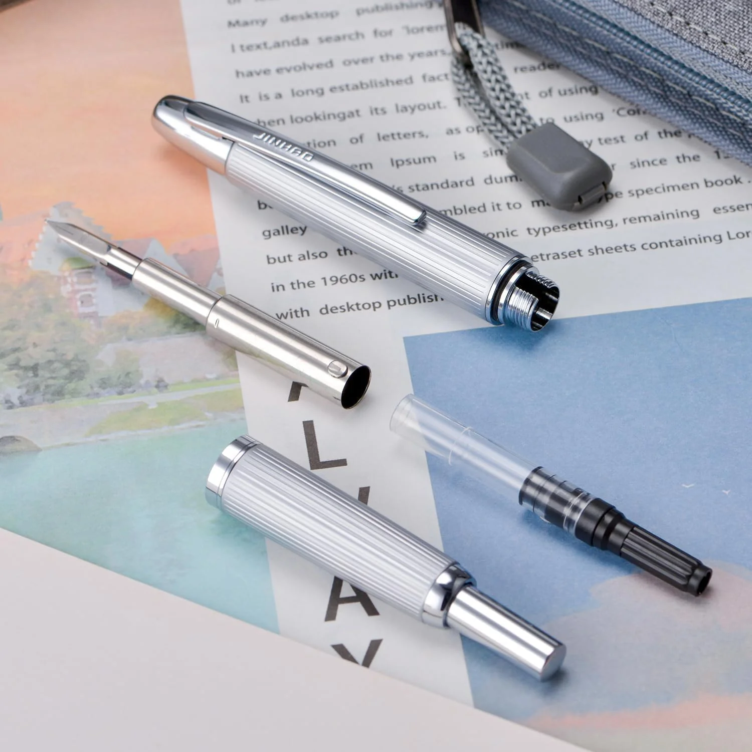 Jinhao 10 Capless Fountain Pen with Box, Retractable Fine Nib with Converter Set, Clip Version, Metal Body - Image 9