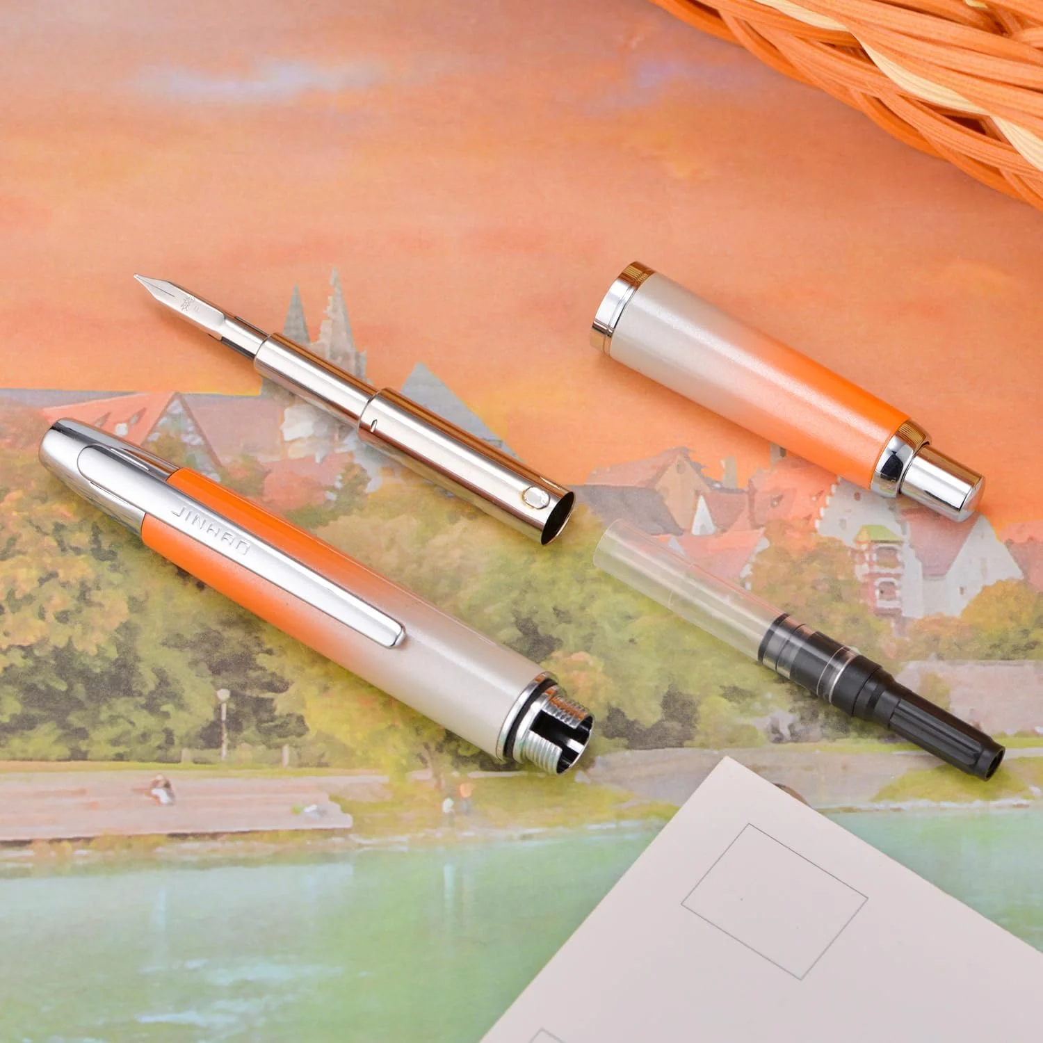 Jinhao 10 Capless Fountain Pen with Box, Retractable Fine Nib with Converter Set, Metal Body, Silver Clip Version - Image 13