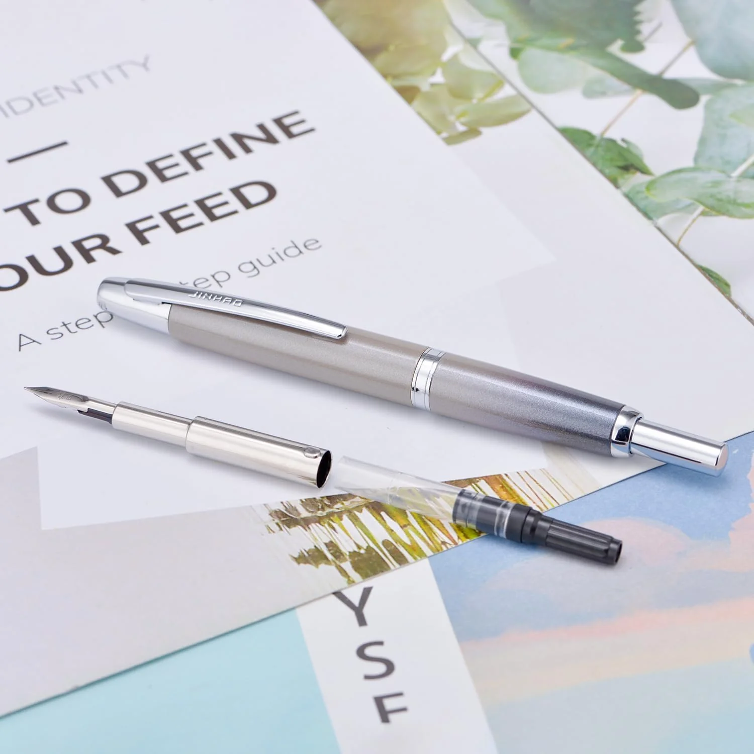 Jinhao 10 Capless Fountain Pen with Box, Retractable Fine Nib with Converter Set, Metal Body, Silver Clip Version - Image 16
