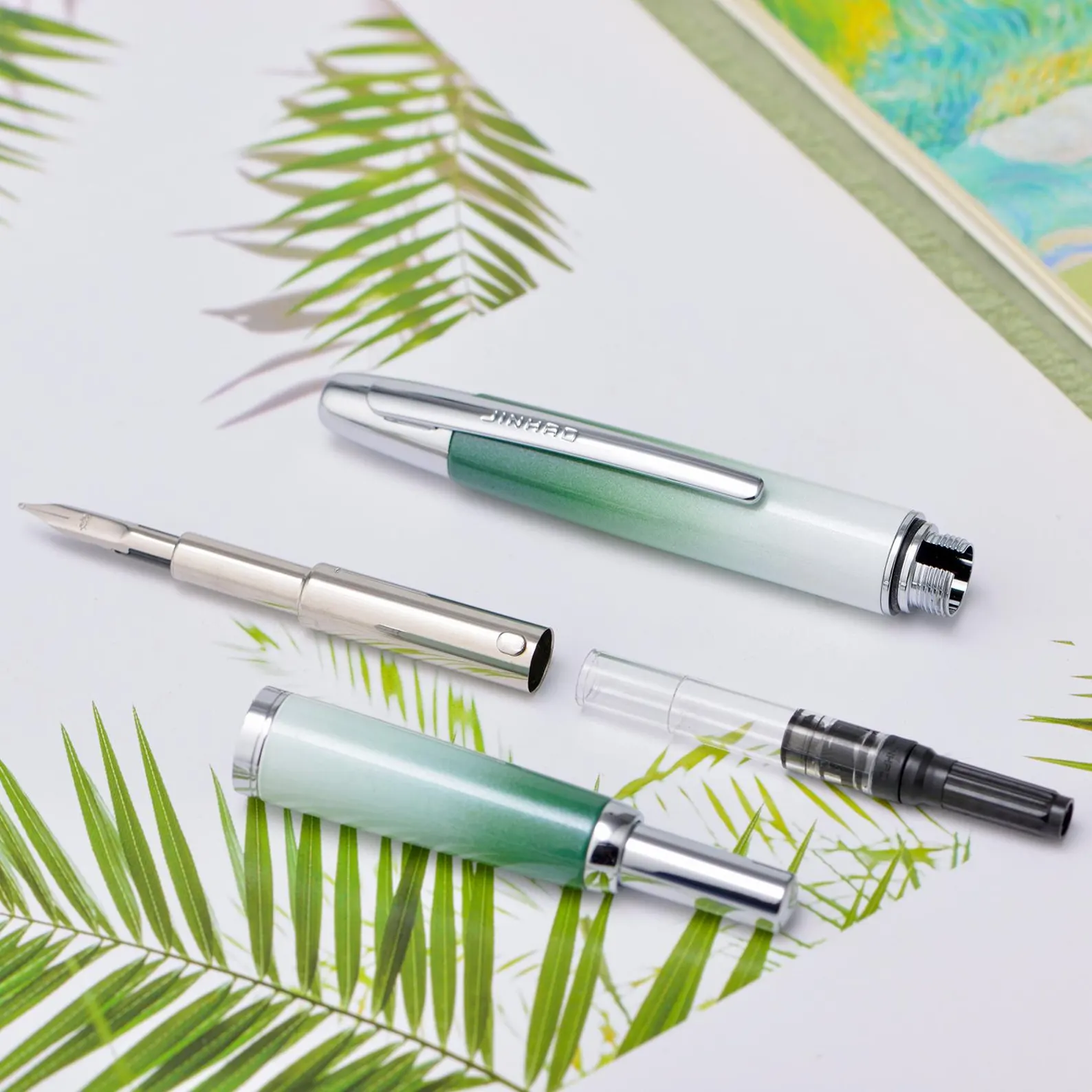 Jinhao 10 Capless Fountain Pen with Box, Retractable Fine Nib with Converter Set, Metal Body, Silver Clip Version - Image 19