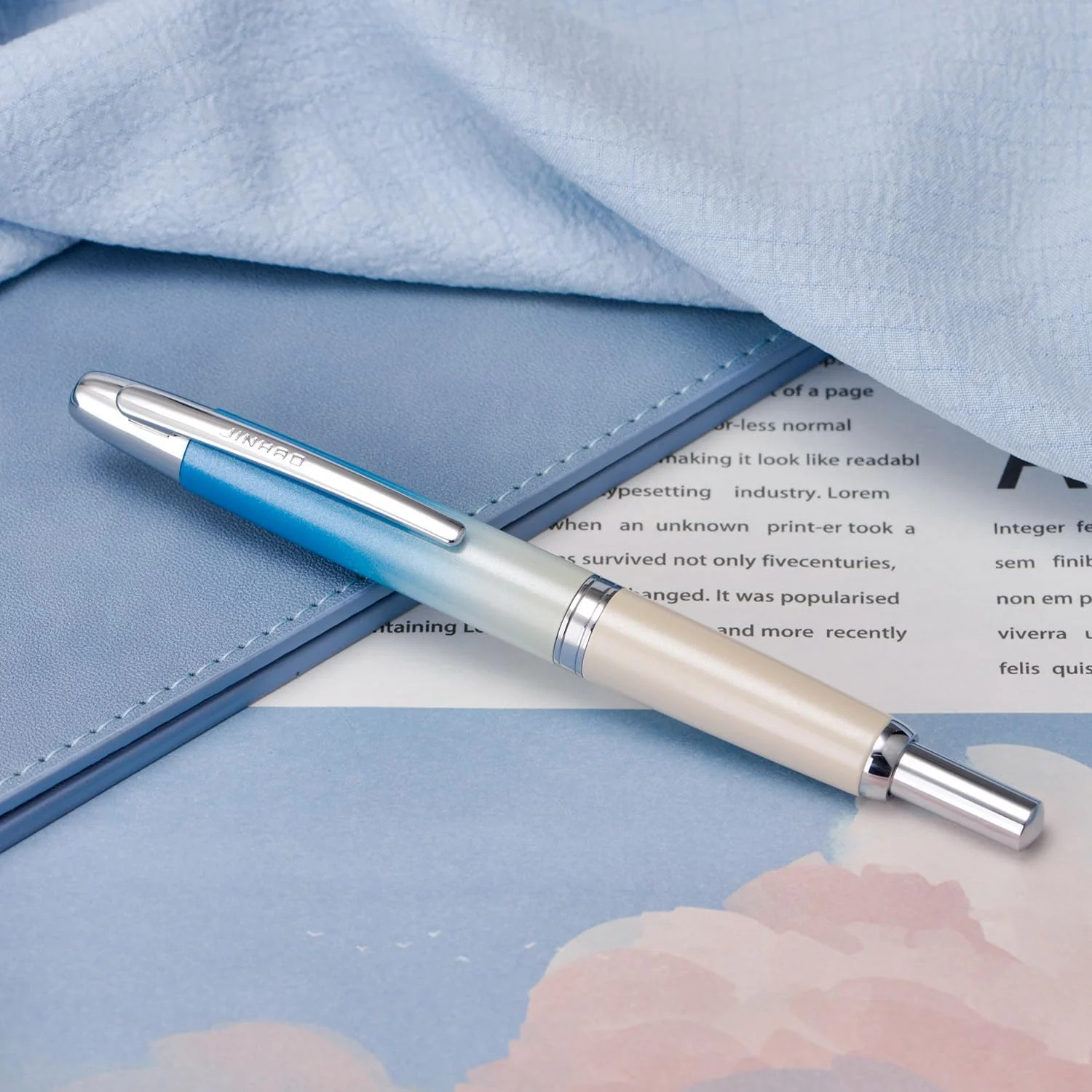 Jinhao 10 Capless Fountain Pen with Box, Retractable Fine Nib with Converter Set, Metal Body, Silver Clip Version - Image 9