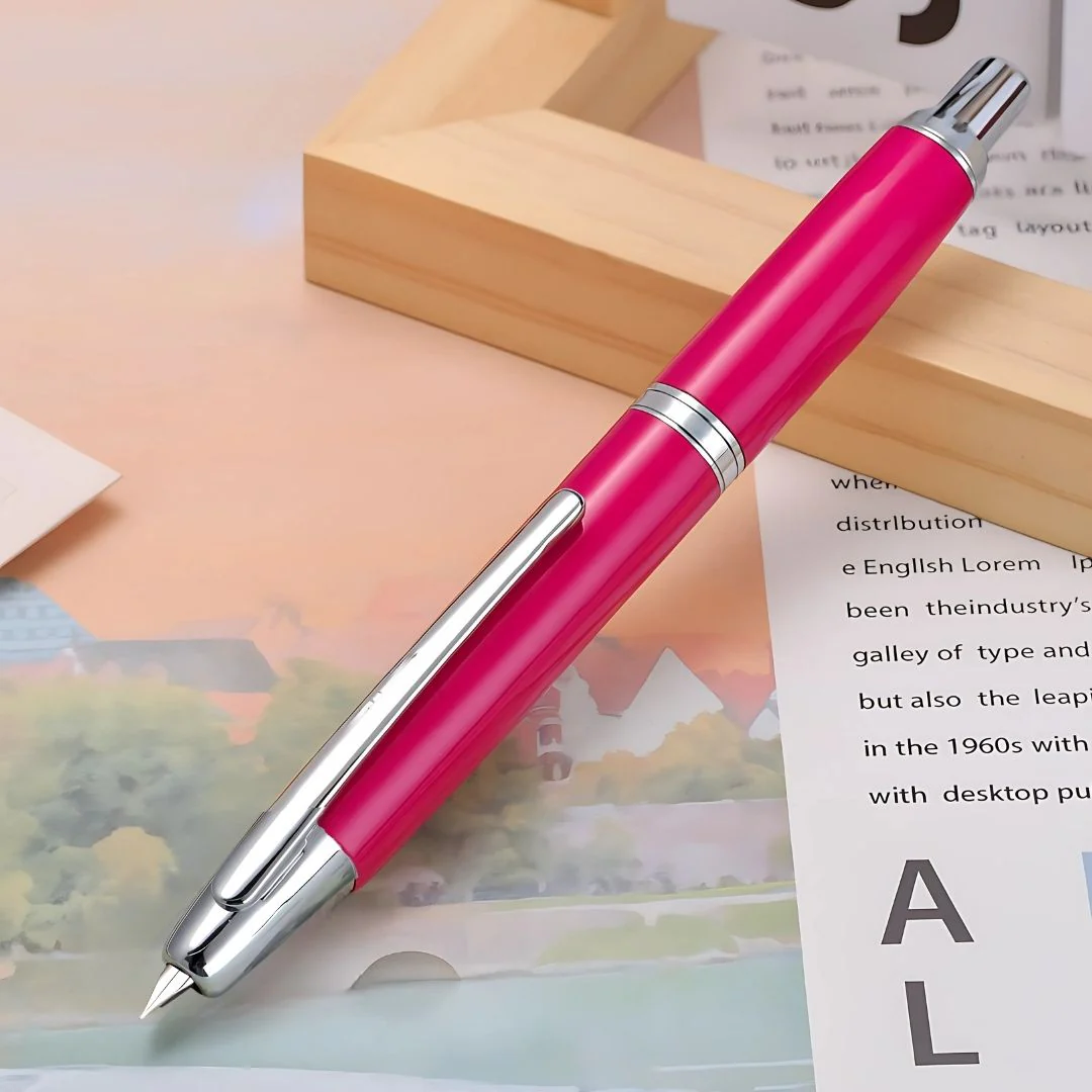 Jinhao 10 Fountain Pen (ONE OF ONE) – Bright Pink with Silver Clip, Retractable Nib, Limited Edition(Comes With A Pen Sleeve & A Pen Case) - Image 2