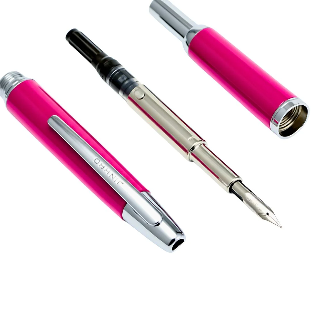 Jinhao 10 Fountain Pen (ONE OF ONE) – Bright Pink with Silver Clip, Retractable Nib, Limited Edition(Comes With A Pen Sleeve & A Pen Case) - Image 4