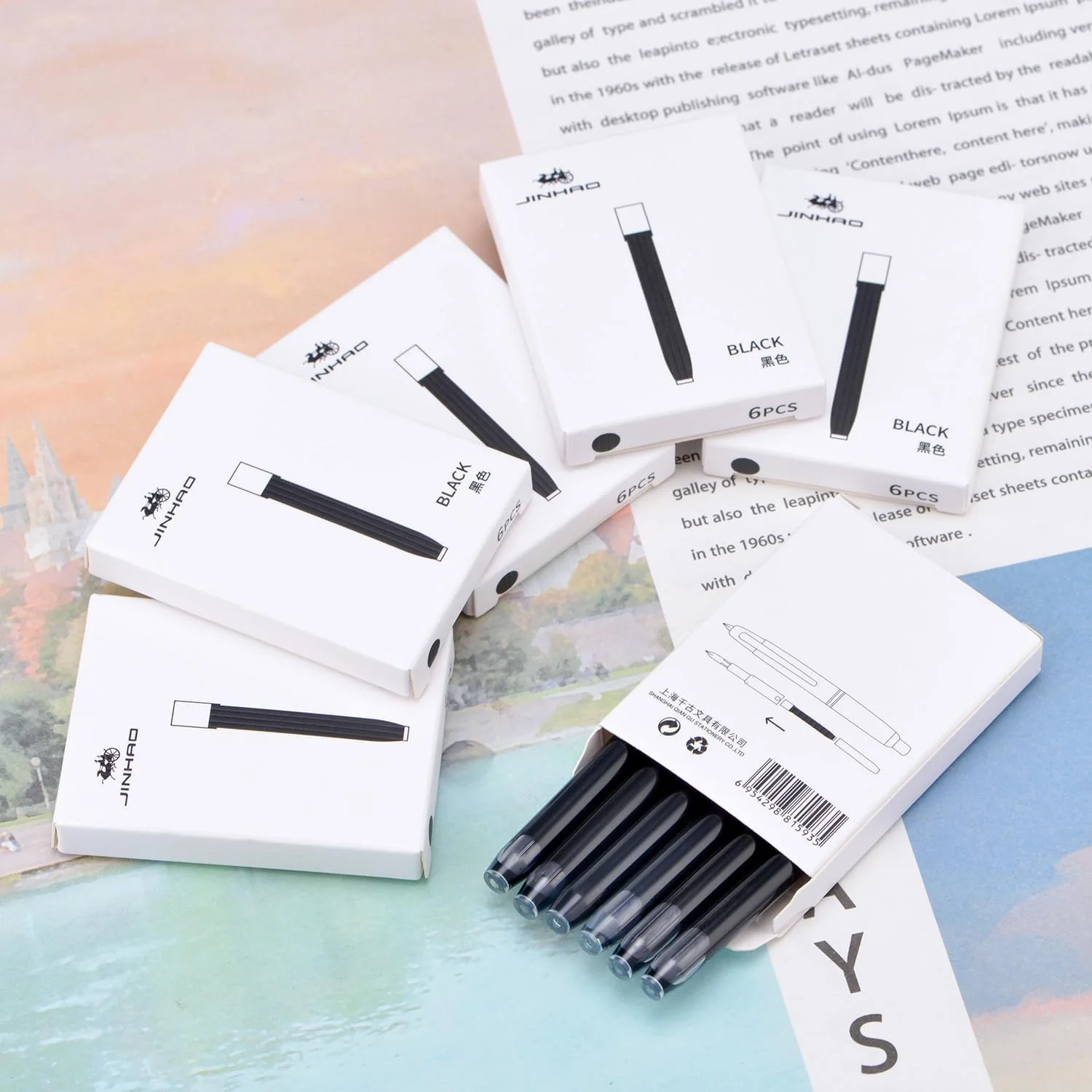 Jinhao 10 Fountain Pen Ink Cartridges – Set of 30 Black Ink Refills (5.5mm Bore) + 1 Pack Metal Protector Cap with Black Ink Cartridge - Image 2