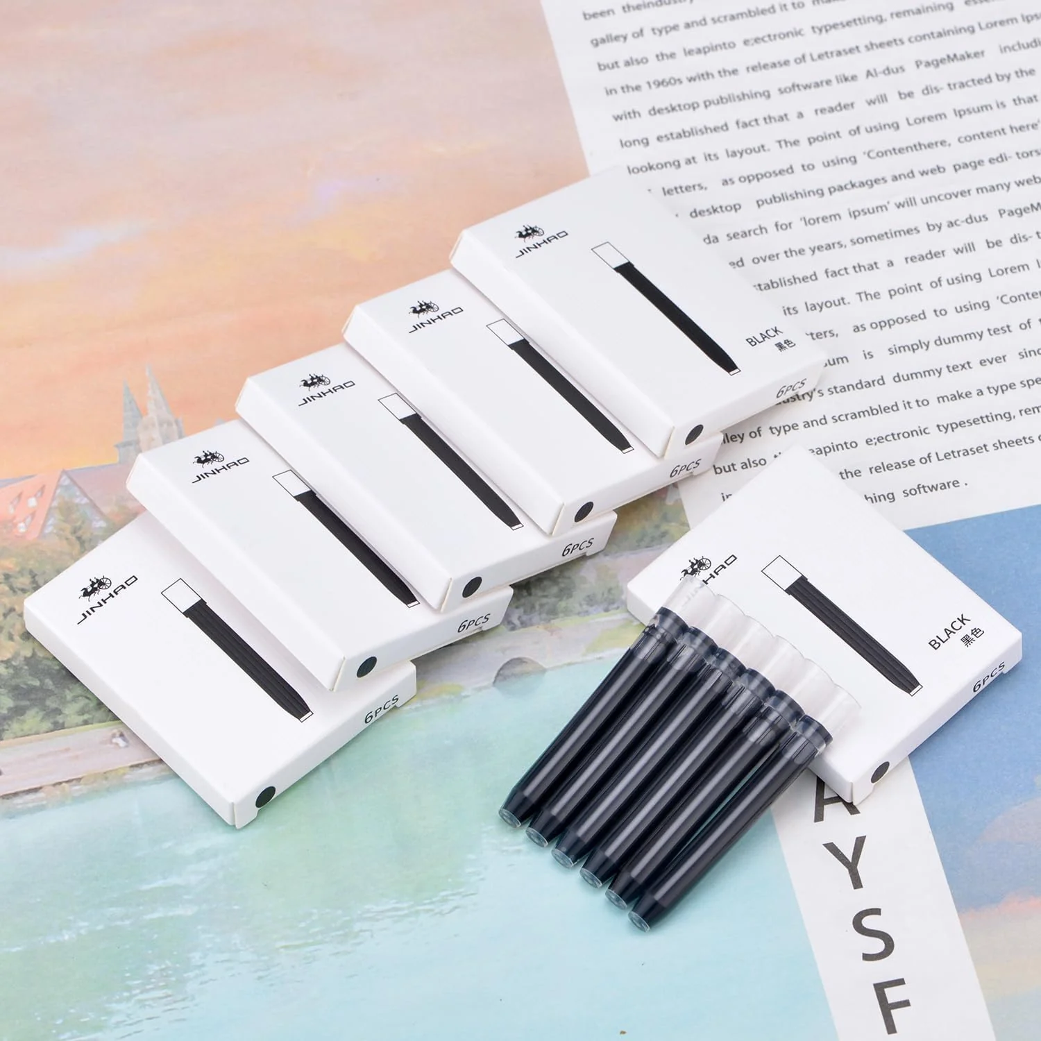 Jinhao 10 Fountain Pen Ink Cartridges – Set of 30 Black Ink Refills (5.5mm Bore) + 1 Pack Metal Protector Cap with Black Ink Cartridge - Image 3
