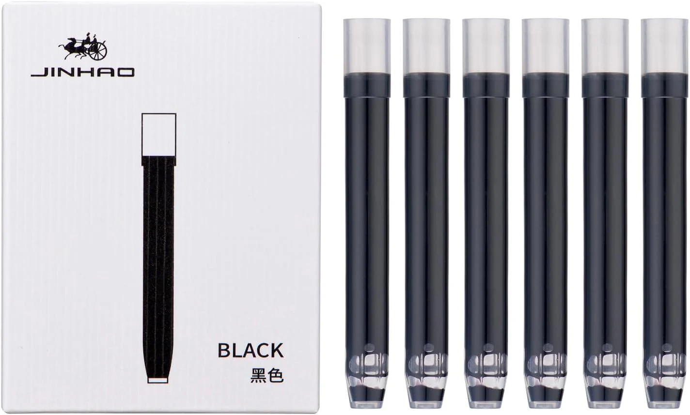 Jinhao 10 Fountain Pen Ink Cartridges – Set of 30 Black Ink Refills (5.5mm Bore) + 1 Pack Metal Protector Cap with Black Ink Cartridge - Image 5