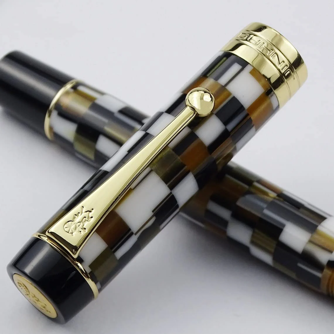 Jinhao 100 Centennial Gold Fountain Pen – Fine Nib, Brown Resin Checkerboard Design, Elegant Gift Pen - Image 3