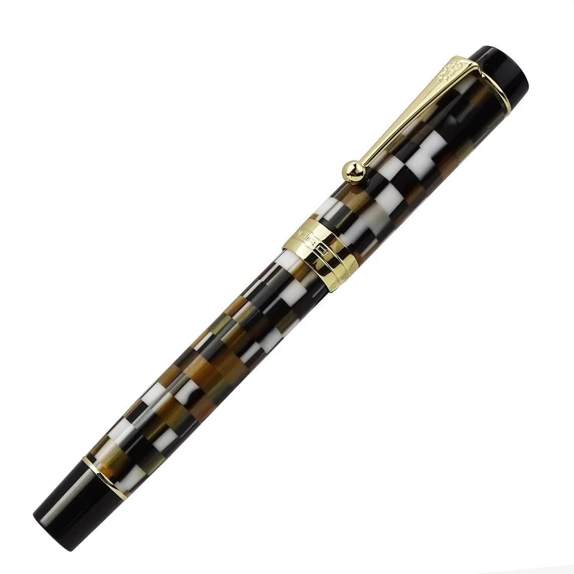 Jinhao 100 Centennial Gold Fountain Pen – Fine Nib, Brown Resin Checkerboard Design, Elegant Gift Pen - Image 4