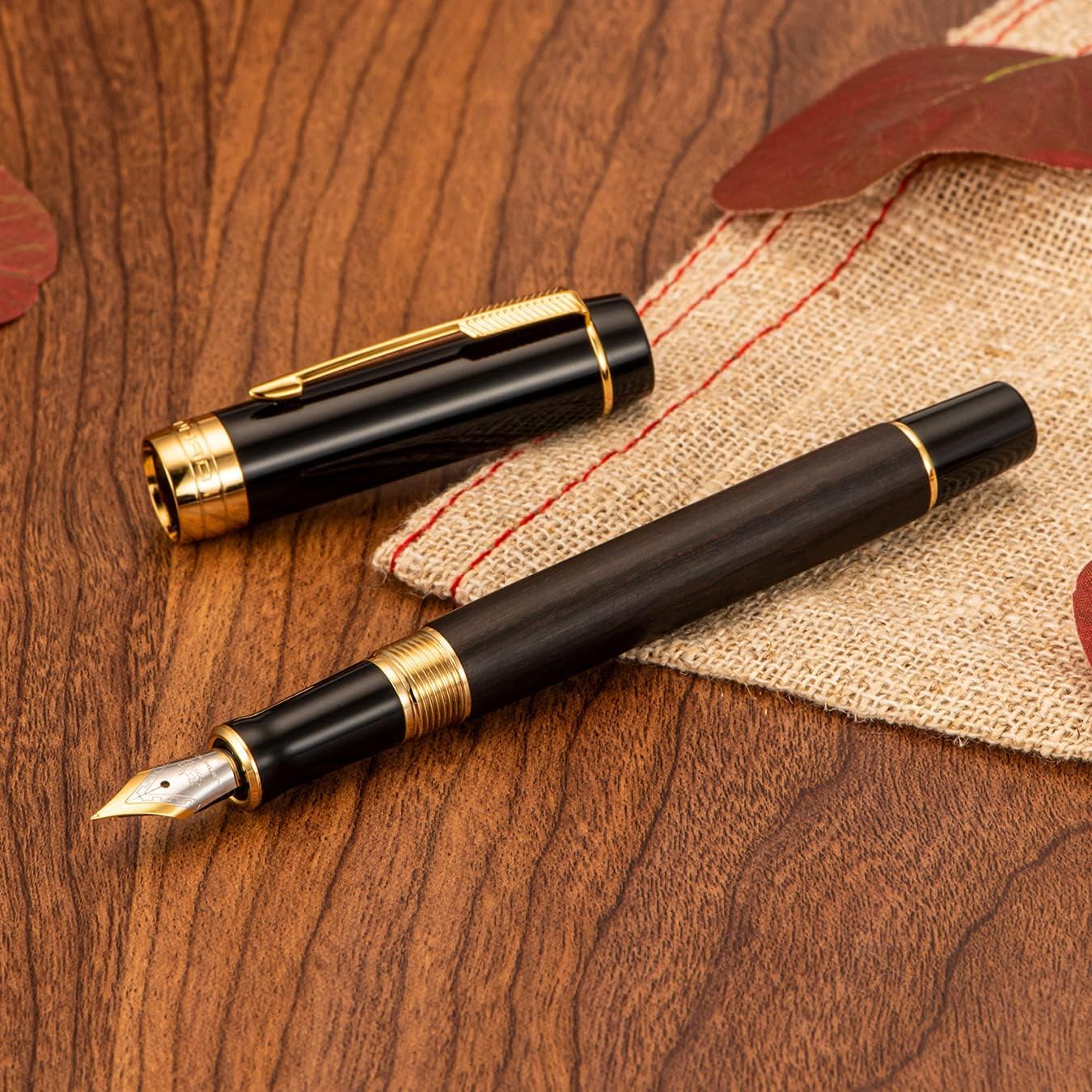 Jinhao 100 Centennial Mini Wood Fountain Pen – Fine Nib, Gold Trim, Arrow Clip – Elegant Writing Instrument (Black) - Image 3