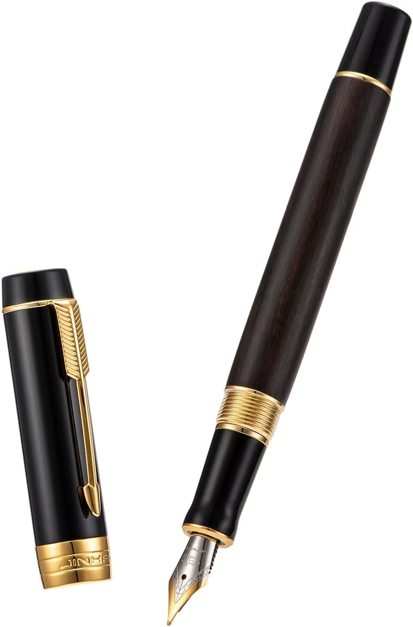 Jinhao 100 Centennial Mini Wood Fountain Pen – Fine Nib, Gold Trim, Arrow Clip – Elegant Writing Instrument (Black) - Image 7