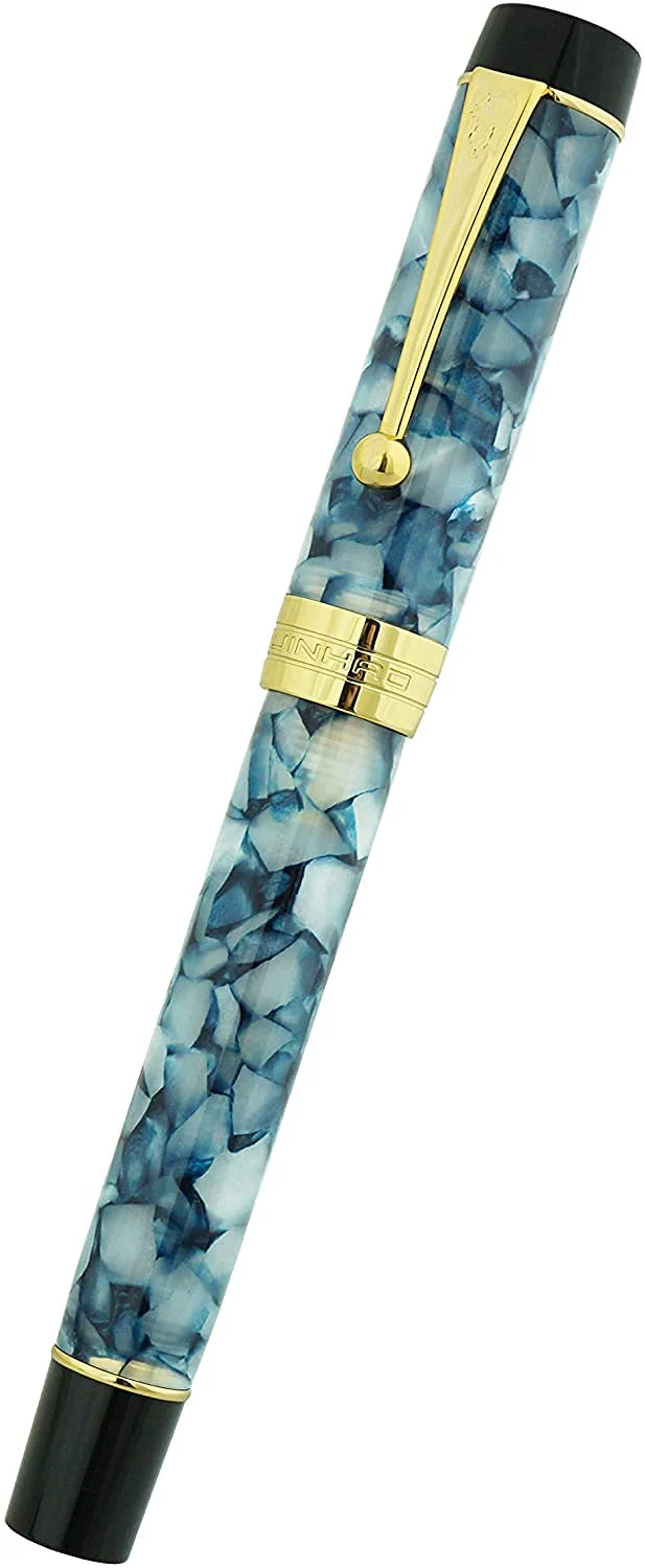 Jinhao 100 Classic Fountain Pen Blue White Celluloid, Fine Nib with Converter - Image 4