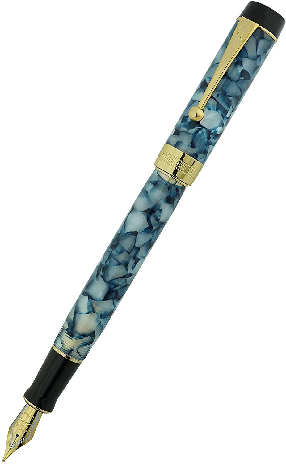 Jinhao 100 Classic Fountain Pen Blue White Celluloid, Fine Nib with Converter - Image 5