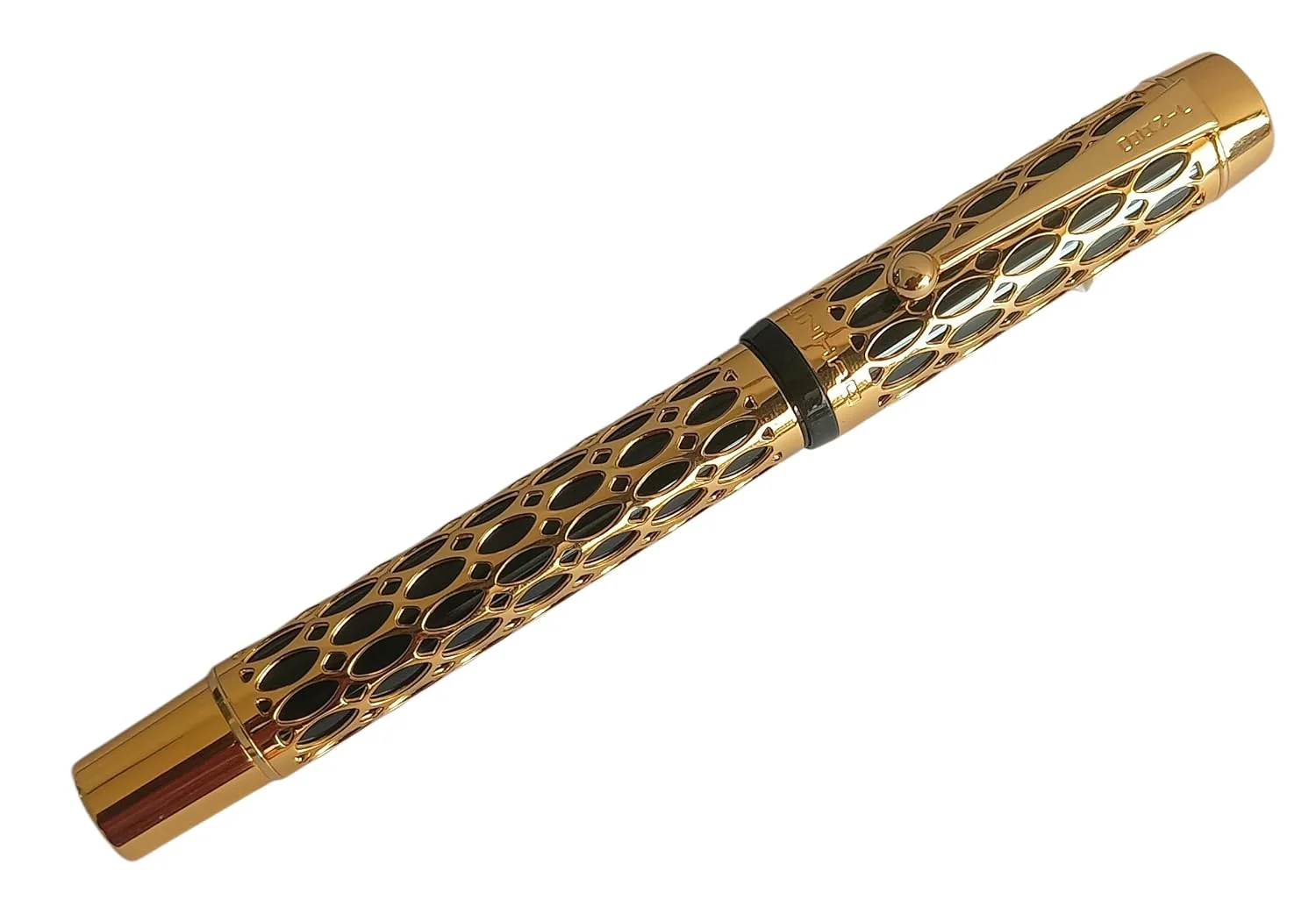 Jinhao 100 Fountain Pen –  Black Resin & Gold Metal Grid Skeleton Design, Fine Nib (0.5mm) with Ink Converter - Image 6