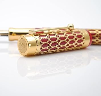 Jinhao 100 Fountain Pen –  Red Resin & Gold Metal Grid Skeleton Design, Fine & Medium Nib Options with Ink Converter - Image 2