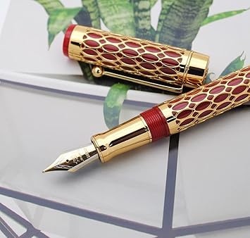Jinhao 100 Fountain Pen –  Red Resin & Gold Metal Grid Skeleton Design, Fine & Medium Nib Options with Ink Converter - Image 6