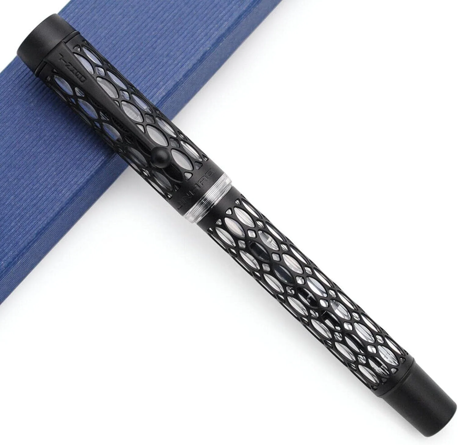 Jinhao 100 Matte Black Fountain Pen – Water Drop Skeleton Transparent Body, Medium Nib with Converter - Image 2